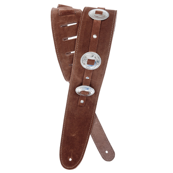D'ADDARIO DELUXE LEATHER GUITAR STRAP (CONCHOS, BROWN)